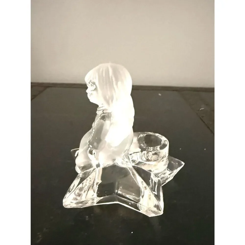 Vintage Crystal Child Angel Candle Holder on a star Figurine 4 inch tall